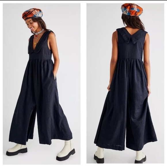 Free People Dresses & Skirts - Free People Love Collared Black Jumpsuit M
